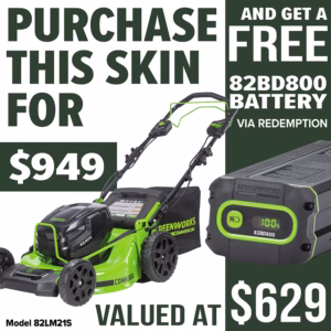 GREENWORKS 21in Self-Propelled Lawnmower - promotion